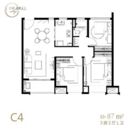 保利湖畔云上3室2厅1厨1卫建面87.00㎡