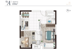 恒泰阿奎利亚2室2厅1厨1卫建面69.00㎡