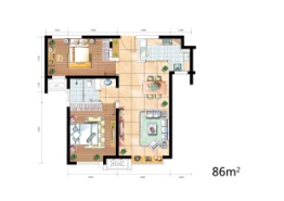 鑫苑汤泉世家2室2厅1厨1卫建面86.00㎡