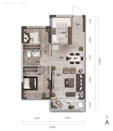 中泱公园2室2厅1厨1卫建面74.00㎡