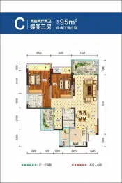 中铁城临江府2室2厅1厨2卫建面95.00㎡