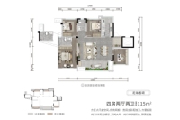 建面115㎡四房户型