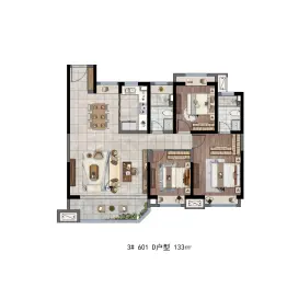 通银·旭辉宸悦府3室2厅1厨2卫建面133.00㎡