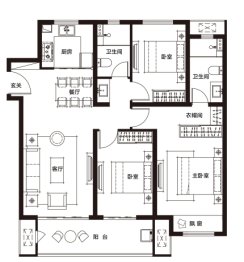 中梁百悦府3室2厅1厨2卫建面127.00㎡