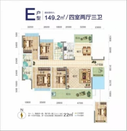 书香兰庭4室2厅1厨3卫建面149.20㎡