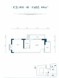 江山如画8期2室1厅1厨1卫建面52.44㎡