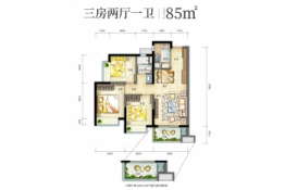 松湖之光二期3室2厅1厨1卫建面85.00㎡