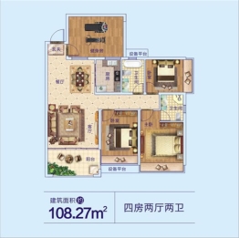 华旗绿洲4室2厅1厨2卫建面108.27㎡