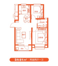 正定熙湖三期2室2厅1厨1卫建面81.00㎡