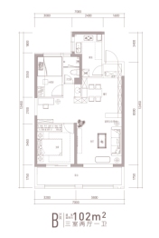 菏泽中心3室2厅1厨1卫建面102.00㎡