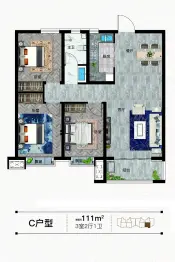 富利华庭3室2厅1厨1卫建面111.00㎡