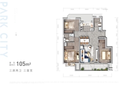 公园都会3室2厅1厨2卫建面105.00㎡