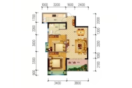 鸿信南茶御景2室2厅1厨1卫建面77.46㎡