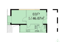 帝邦帝城1室2厅1厨1卫建面46.07㎡