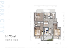公园都会3室2厅1厨2卫建面95.00㎡