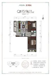 枫林逸景亲河园2室2厅1厨1卫建面96.11㎡