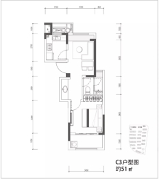 大家美颂1室2厅1厨1卫建面51.00㎡