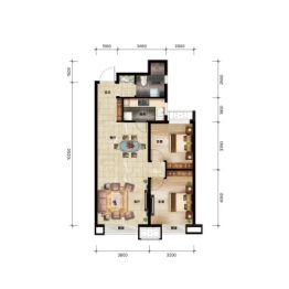 大唐盛世2室2厅1厨1卫建面91.00㎡