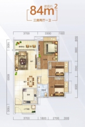 睿品华庭3室2厅1厨1卫建面84.00㎡