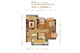 恒大云湖上郡3室2厅1厨1卫建面90.14㎡