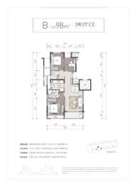 荣安春熙上和湾3室2厅1厨2卫建面98.00㎡