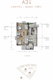 澜岸听溪3室2厅1厨2卫建面98.00㎡