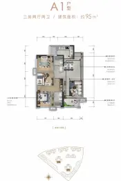 澜岸听溪3室2厅1厨2卫建面95.00㎡