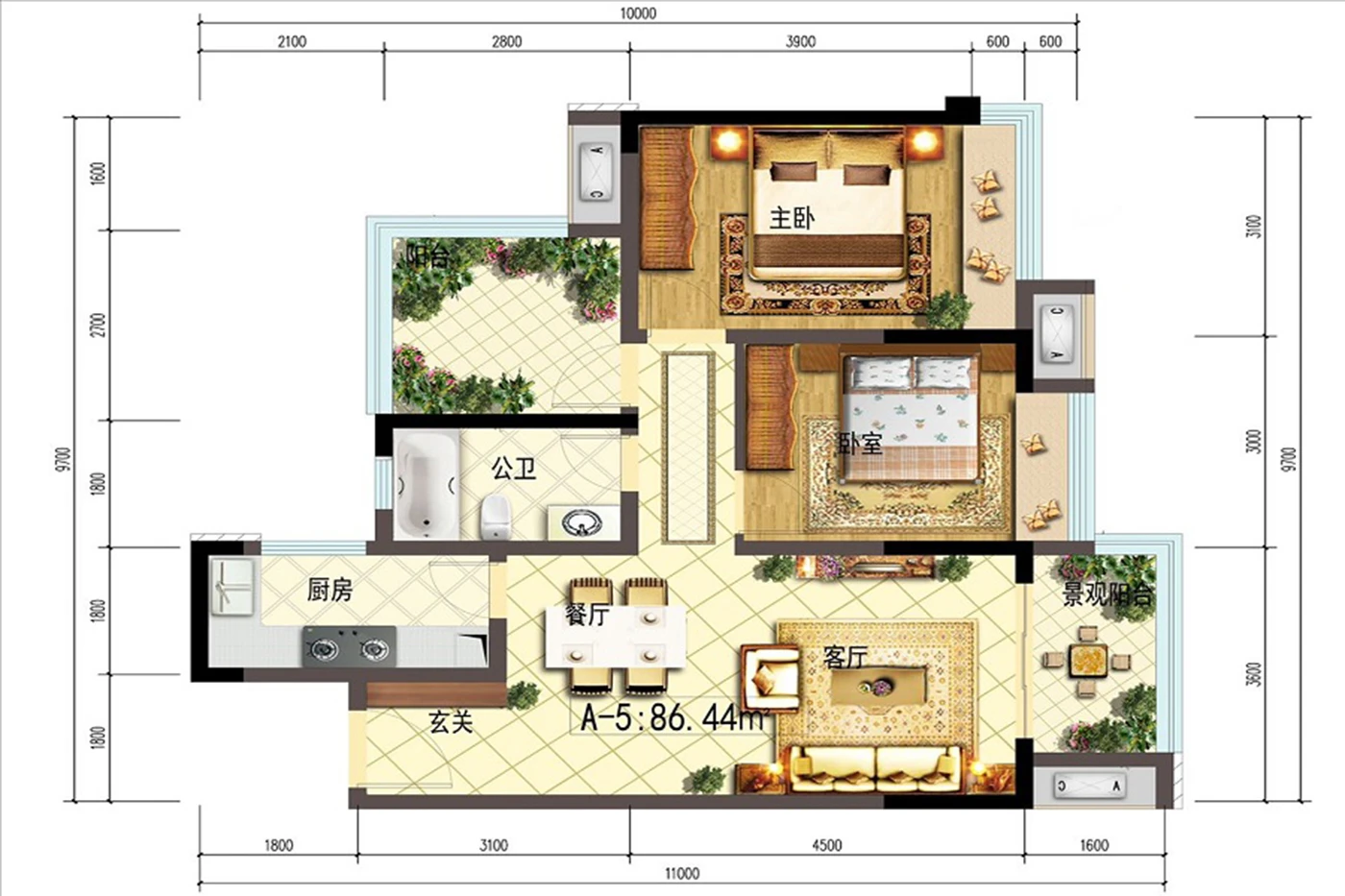 昭通金科·集美天樾2室2厅1厨2卫建面100.04㎡