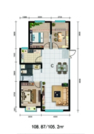 万枫·美利山3室2厅1厨1卫建面105.20㎡
