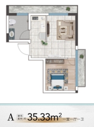 百合公馆1室1厅1厨1卫建面35.00㎡