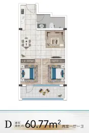 百合公馆2室1厅1厨1卫建面60.00㎡