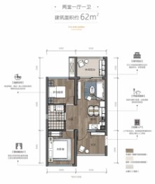 米易阳光里2室1厅1厨1卫建面62.00㎡