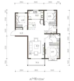 万盛新天地3室2厅1厨2卫建面122.00㎡