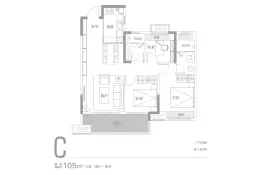 洞庭地产环球中心3室2厅1厨2卫建面105.00㎡