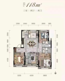 中海盛世城3室2厅1厨2卫建面118.00㎡