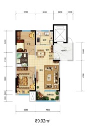 碧桂园悦江山2室2厅1厨1卫建面89.00㎡