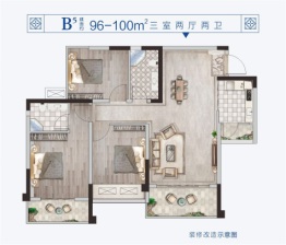 鑫洋天御城3室2厅1厨2卫建面96.00㎡