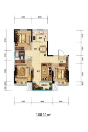 碧桂园悦江山3室2厅1厨1卫建面108.11㎡