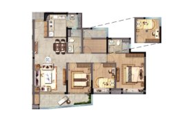 奥园誉湖湾3室2厅1厨2卫建面125.00㎡