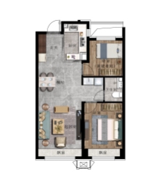 万科时代都会2室2厅1厨1卫建面82.00㎡