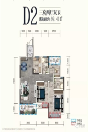 勤诚·东岳府3室2厅1厨2卫建面99.41㎡