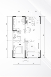 和泓公馆2室2厅1厨1卫建面91.00㎡