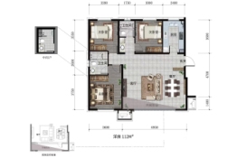 远洋上河风景3室2厅1厨2卫建面112.00㎡