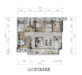 潼南中骏世界城4室2厅1厨2卫建面115.0㎡