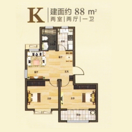 丽苑新城2室2厅1厨1卫建面88.00㎡