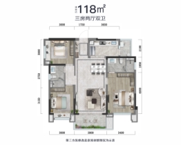 首开龙湖景粼玖序3室2厅1厨2卫建面118.00㎡