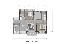 龙湖·江与城3室2厅1厨2卫建面95.00㎡