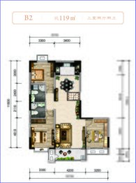 朱雀湖3室2厅1厨2卫建面119.00㎡