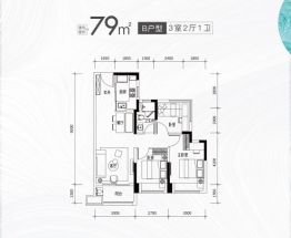 卓越旭辉江屿海3室2厅1厨1卫建面79.00㎡