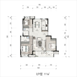 中梁中辉名门·山河樾3室2厅1厨2卫建面111.00㎡